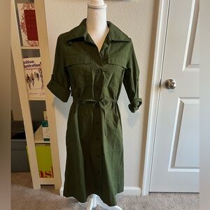 NWT Banana Republic Olive Green Women's Trench A Line Button Down Dress